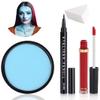 Paminify 4 Pcs Sally Makeup Kit,Corpse Bride SFX Halloween Baby Blue ,Water Activated Face Paint Makeup Kit,Sally Face Costume Women Cosplay,Light Blue Body Paint+Eyeliner+Lipstick+Sponge view 1
