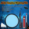 Paminify 4 Pcs Sally Makeup Kit,Corpse Bride SFX Halloween Baby Blue ,Water Activated Face Paint Makeup Kit,Sally Face Costume Women Cosplay,Light Blue Body Paint+Eyeliner+Lipstick+Sponge view 2