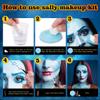Paminify 4 Pcs Sally Makeup Kit,Corpse Bride SFX Halloween Baby Blue ,Water Activated Face Paint Makeup Kit,Sally Face Costume Women Cosplay,Light Blue Body Paint+Eyeliner+Lipstick+Sponge view 4