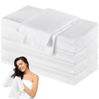 100 Pack Disposable Hair Towels Large 32 x 16 Inch Disposable Bulk Hair Towels for Salon Bath Beauty Spa Barber Travel Gym, Absorbent Quick Dry, White
