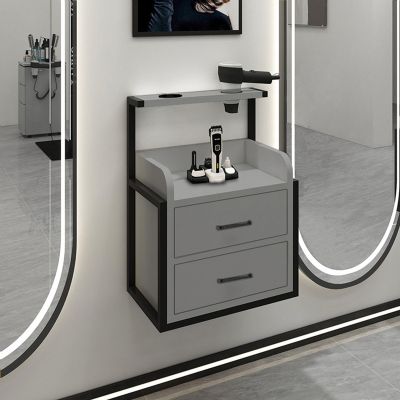 Suspended Salon Wall Cabinet,Floating Nightstand with Drawer,Hair Stylist Storage Table with 2 Hair Dryer Holders,Open Organizer for Hair Cutting Station Beauty Salon(18.86*11.81*18.89in, F)
