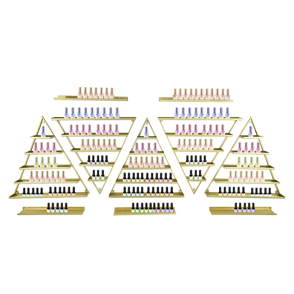AGULIUM 10PCS Metal Wall-Mounted Nail Polish Storage Racks, 5-Tier Triangular Nail Polish Display Rack, Cosmetic Nail Polish Lipstick Perfume Essential Organizer for Spa Nail Salon Shop