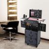 Eleeferri Makeup Train Case Rolling Barber Suitcase Large Capacity Cosmetic Case Lockable Hairdressing Stylist Travel Tool Box Retro Style for Hair Salon, Nail Salon, Beauty Salon view 4