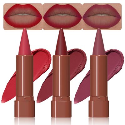 BINGBRUSH 2-in-1 Gradient Matte Lipstick & Lip Liner Set,3Pcs Long Lasting Waterproof Lip Crayon for Women, Flawless Contour, Lightweight Ombre Lip Color Pencil(03#&05#&08#)