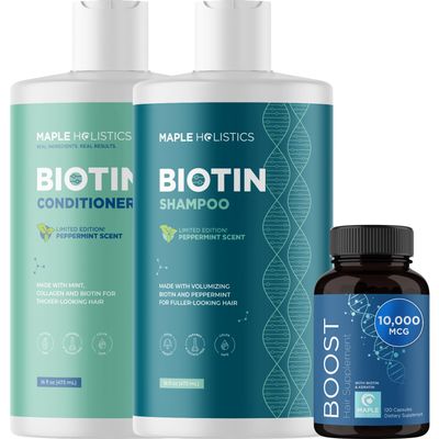 Hair Loss Supplement plus Mint Biotin Shampoo Set - Biotin Hair Growth Supplement for Men and Women Plus Volumizing Mint Shampoo Bundle