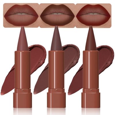 BINGBRUSH 2-in-1 Gradient Matte Lipstick & Lip Liner Set,3PcsLong Lasting Waterproof Lip Crayon for Women, Flawless Contour, Lightweight Ombre Lip Color Pencil(03#&05#&08#)