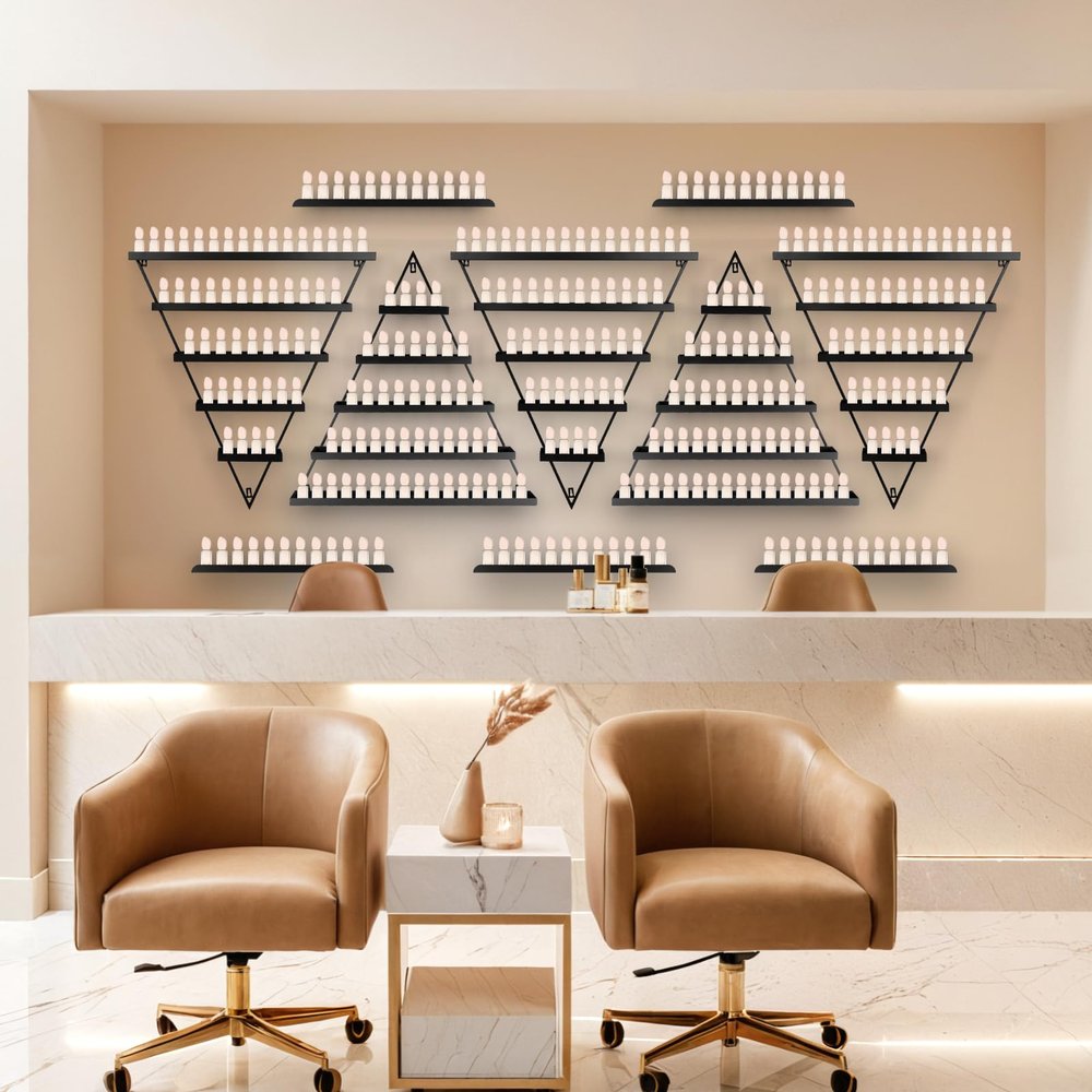 10 PCS Metal Nail Polish Rack for Nail Salon, 5 Tiers Triangular Metal Wall Mounted Nail Polish Storage Racks with 5 Horizontal Bars for Home Spa Nail Salon Shop
