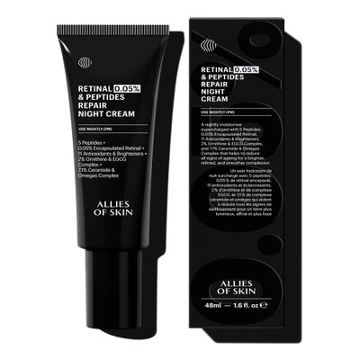 Allies of Skin Retinal 0.05% Peptides Repair Night Cream | 7% Ceramides & Omegas Complex Boost Hydration | Gentle Daily Treatment for Wrinkles, Fine Lines and Uneven Tone | 1.6 fl oz