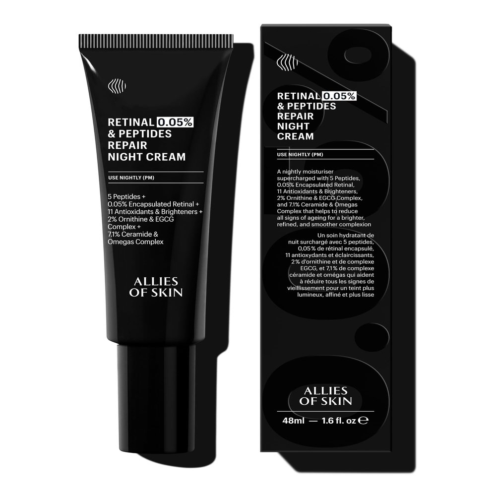 Allies of Skin Retinal 0.05% Peptides Repair Night Cream | 7% Ceramides & Omegas Complex Boost Hydration | Gentle Daily Treatment for Wrinkles, Fine Lines and Uneven Tone | 1.6 fl oz