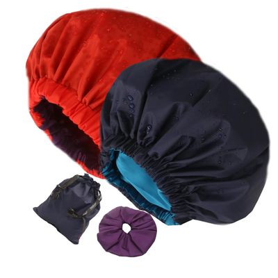 2Pcs Genergy Reusable Shower Cap Waterproof, Adjustable Shower Caps for Women, Luxury Baths Cap with Satin Interior, Extra Large, Two Layers, Reversible Elastic Hair Cap (Dark blue+Red)