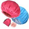 2Pcs Genergy Luxury Satin lined Shower Cap for Women Waterproof, Adjustable Shower Caps Baths Cap Reusable, Extra Large, Double Layers, Reversible Elastic Bath Cap (Rose red+Blue) view 1