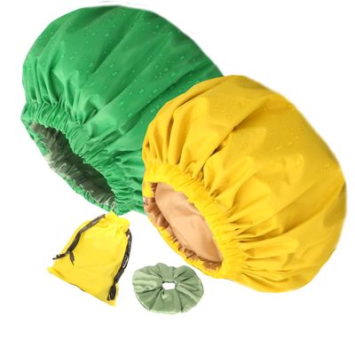 2Pcs Genergy Luxury Satin lined Shower Cap Waterproof, Adjustable Shower Caps for Women Reusable, Extra Large, Double Layers, Reversible Elastic Bath Cap (Yellow+Green)