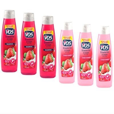 Alberto VO5 Strawberries & Cream Shampoo and Conditioner Kit, Moisturizing with Soy Milk, Softens and Shines with 5 Vitamins & Oils, Paraben Free, Silicone Free, 15 fl oz (3 of Each)
