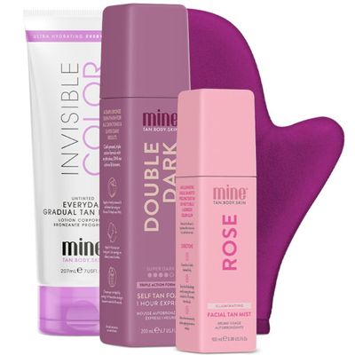 MineTan Deluxe Bronze Self Tanner Bundle | Achieve Dark Bronzed | Glowing Skin From Head To Toe | Includes Double Dark Sunless Tanning Mousse | Fake Tanning Lotion | Face Mist & Self Tan Mitt