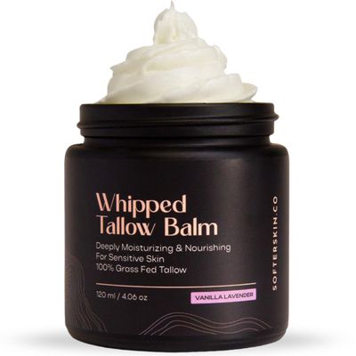 Beef Tallow for Skin (Vanilla Lavender 4 oz) - Whipped Tallow Balm for Face and Body - Natural Moisturizer for Sensitive Dry Skin - Handmade Body Butter - 100% Grass-Fed - Gentle Skincare