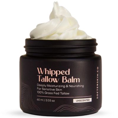 Beef Tallow for Skin (Unscented 2 oz) - Whipped Tallow Balm for Face and Body - Natural Moisturizer for Sensitive Dry Skin - Handmade Body Butter - 100% Grass-Fed - Gentle Skincare Cream - Belly Butter Lotion