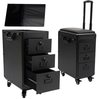 Cosmetic Case - Beauty Tattoo,Portable 3 Drawers Rolling Makeup Case with 4 Universal Wheels & Handles,for Hair Dryer, Beauty Salon, Beauty Studio,Modern