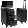 Cosmetic Case - Beauty Tattoo,Portable 3 Drawers Rolling Makeup Case with 4 Universal Wheels & Handles,for Hair Dryer, Beauty Salon, Beauty Studio,Modern view 1