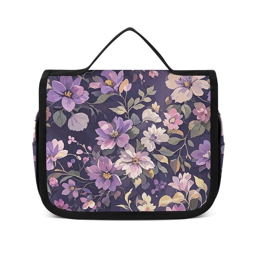 LFDSPYJE Cosmetic Bag for Women Purple Vine Vignette Toiletry Bag Hanging Makeup Bag Travel Bag with Hanging Hook Portable Wash Bag Travel Organizer for Accessories 8.9x7.3 Inch