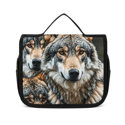 LFDSPYJE Cosmetic Bag for Women Wolves Wildlife Toiletry Bag Hanging Makeup Bag Travel Bag with Hanging Hook Portable Wash Bag Travel Organizer for Accessories 8.9x7.3 Inch