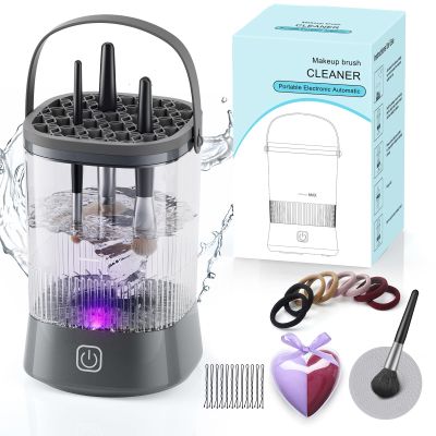 Electric Makeup Brush Cleaner - 9000 RPM Makeup Brush Cleaning Machine, IP65 Waterproof Automatic Makeup Brush Cleaner for Makeup Sponges and Brushes(Gray)