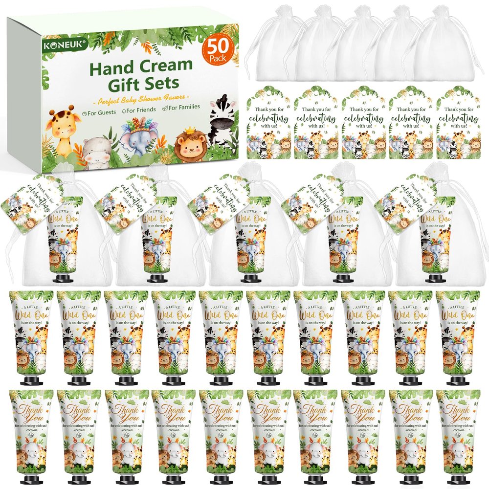 50 Pack Baby Shower Bulk Hand Cream Gifts Sets, Baby Shower Favors and Bridal Shower Favors for Guests with Thank You Card and Organza Gift Bags, Birthday Gifts, Appreciation Gifts for Guests (Animal)