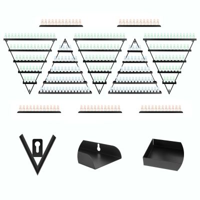 5-Tier Wall-Mounted Nail Polish Rack, 10 PCS Metal Nail Polish Shelves, Includes 5 PCS Triangular & 5 PCS Strip Display Racks, Galvanized Steel Storage for Spa, Nail Salon, Home (Black)