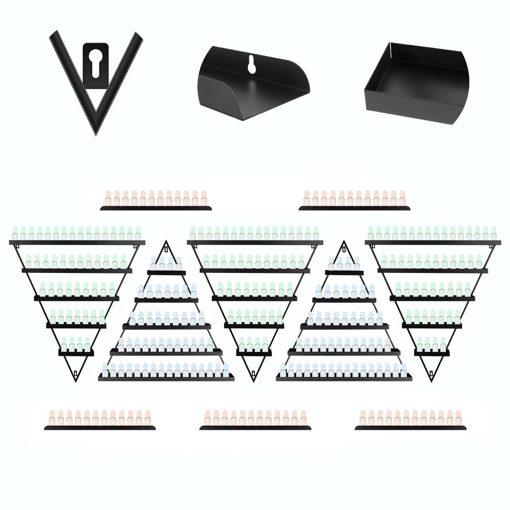 10 PCS Galvanized Iron Nail Polish Organizer Wall Racks, 5 Tiers Nail Polish Display Racks, 5 PCS Triangular and 5 PCS Strip Nail Polish Shelf, Nail Polish Shelves, for Spa, Nail Salon Shop(Black)