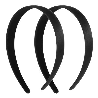 2Pcs Black Headbands for Women 1 Inch Wide Hard Satin Headband Fashion Solid Head Bands Hoops Anti-slip Plain Hair Bands Cosplay DIY Hair Accessories Gifts for Yoga Girl Halloween Christmas(2cm+2.5cm)