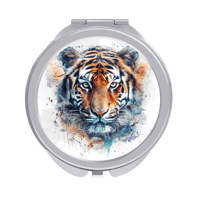 QWJKM Makeup Mirror Draw A Tiger Face Vanity Mirror 1X/2X Magnifying Mirror Compact Travel Makeup Mirror for Handbag Pocket Wallet, Portable, Folding, Handheld 2.4 Inch