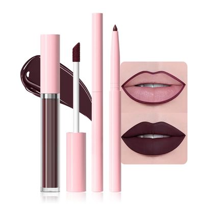 AMY'S DIARY 2pcs Matte Dark Red Lip Liner & Lipstick Makeup Set, Liquid Lipstick 24H and Lip Liner Set Matt Liquid Lips Make Up Waterproof Long Lasting (11#, 2 Pcs Set)