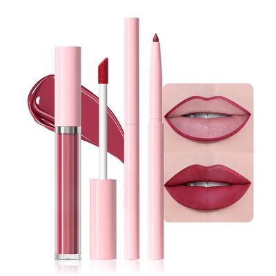 AMY'S DIARY Lip Gloss and Lip Liner Set Matte Liquid Lipstick with Matching Lip Pencil Rose Red, Berry, Wine Red Shades Long Lasting, Waterproof, Non-Sticky Lip Makeup Kit for Defined Lips