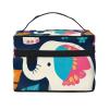 QASDFGHR Small Colorful Elephant and Leaf Print Makeup Bag,Travel Cosmetic Bag with Zipper for Women Square Make Up Bags Organizer view 1