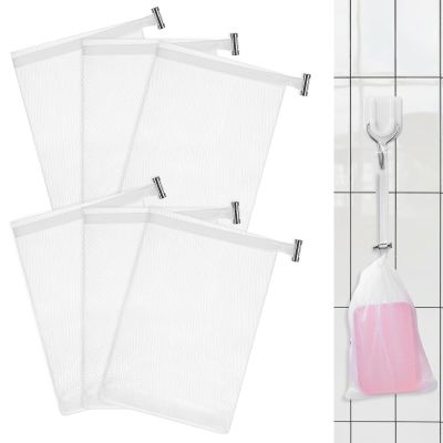 6 PCS Exfoliating Mesh Soap Pouch Soft Soap Bag with Drawstring for Shower Double Layer Thicken Foam Net Bubble Foam Net Soap Sack Saver Pouch, White