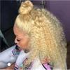 oulaer #613 Color Deep Wave Wig Brazilian Remy Hair HD Transparent Lace Front Wig 13x4 Kinky Honey Blonde Short Bob HD Lace Front Human Hair Wigs Deep Wave 150% Density Glueless Wig 14Inch view 2