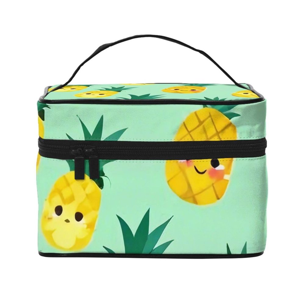 QASDFGHR Small Cute pineapple Print Makeup Bag,Travel Cosmetic Bag with Zipper for Women Square Make Up Bags Organizer