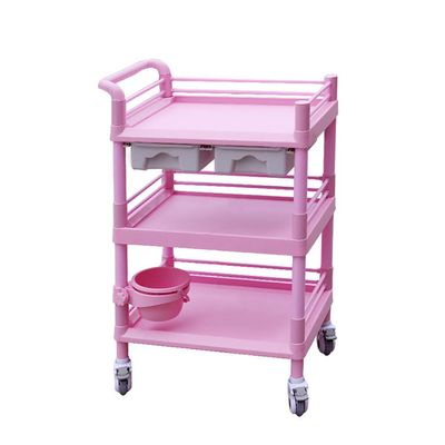 GHYRWQT Movable Hand Trucks Trolleys, Recycling Vehicles,3 Shelf Rolling Instrument Cart on Silent Wheel for Beauty Nail Salon Spa Tool Storage Trolley,Collecting Vehicles/Pink/76X53X98Cm