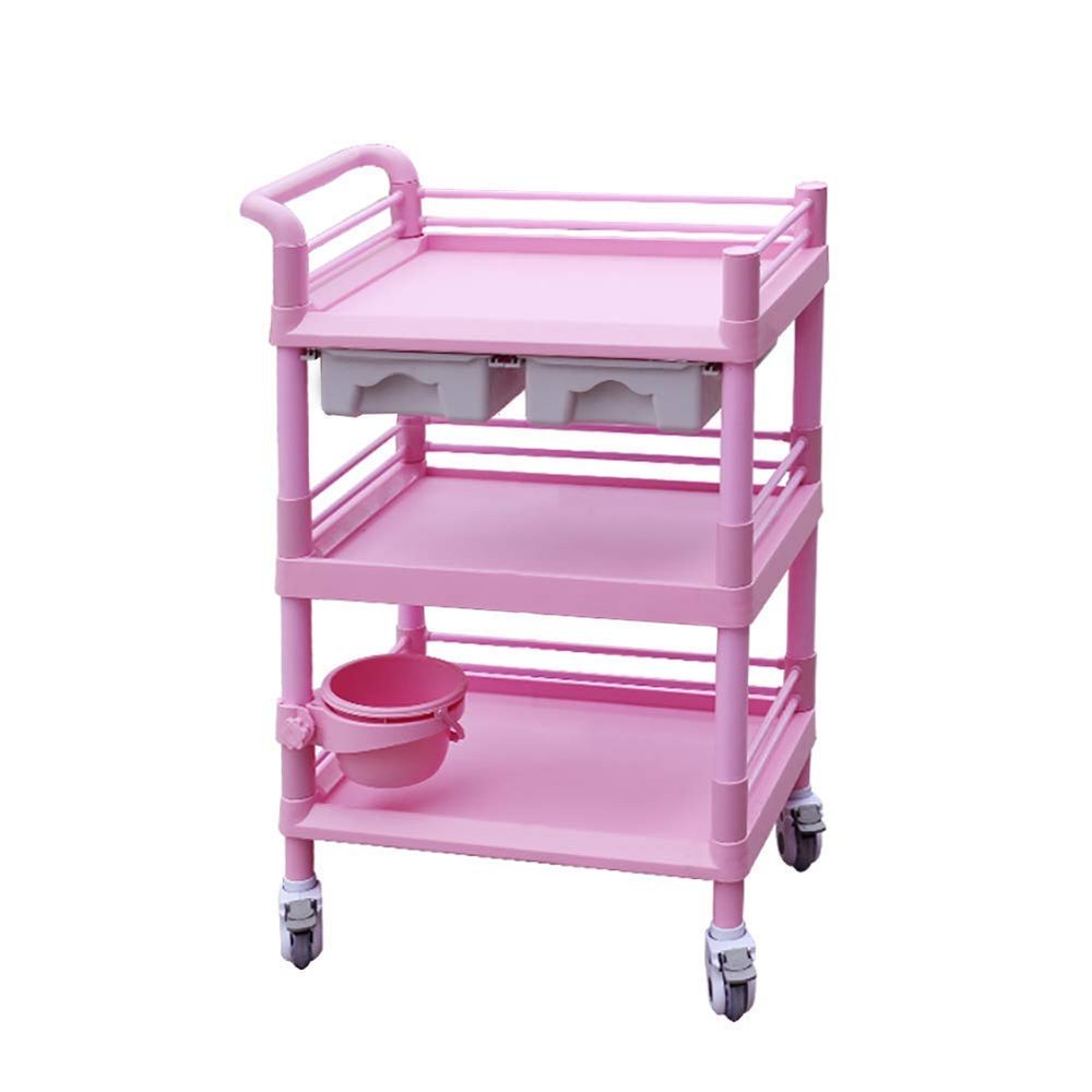 GHYRWQT Movable Hand Trucks Trolleys, Recycling Vehicles,3 Shelf Rolling Instrument Cart on Silent Wheel for Beauty Nail Salon Spa Tool Storage Trolley,Collecting Vehicles/Pink/76X53X98Cm