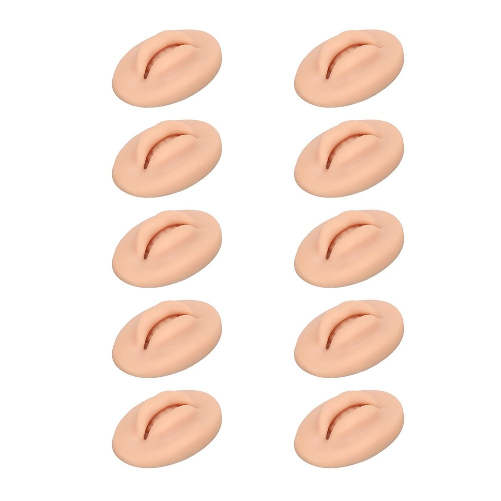 10PCS Fake Lips, 3D Open Mouth Lips Fake 3D Realistic Silicone Practice Lips Skin, Easy To Color Soft Cosmetic Makeup Lips Training For Microblading Practice Lips Practice (Dark