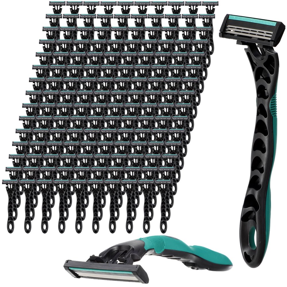 Leriton 150 Pcs Men's Disposable Razors Bulk 3 Blade Men Razors for Head Sensitive Skin Comfortable Shave