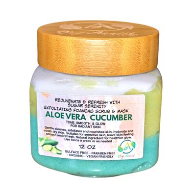 OrgAnnick Aloe & Cucumber Sugar Scrub & Face Mask - 12 oz Natural exfoliating body scrub for Hydrating & Smoothing Skin - 2-in-1 facial scrub exfoliator & Mask for Glowing & Radiant Skin
