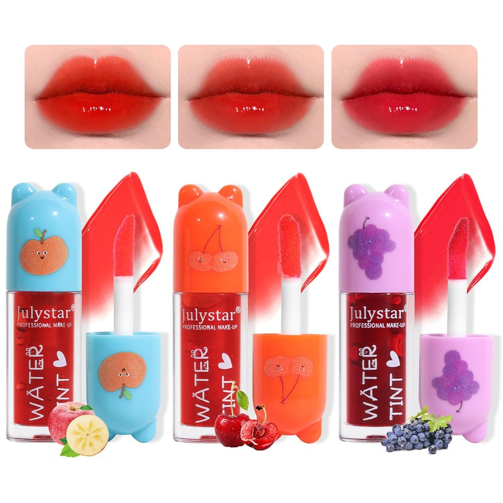 3 Colors Water Based Lip Stain SetDyeing Lip Liquid Lip GlazeMulti-use Korean Moisturizing Velvet Mini Lip GlazeVivid Color Lip Stain with Weightless Long lasting Non-Stick Cup Waterproof