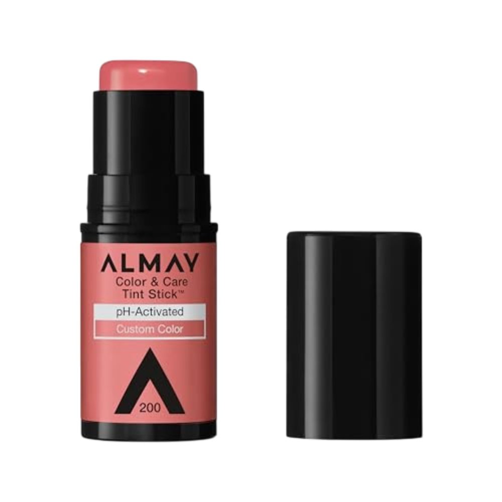 Almay Lip and Cheek Tint, Color & Care Tint Stick, Multi-Use Moisturizing Blush and Lip Color, Dewy Finish, Stocking Stuffer, 200 Coral Flush, 0.25 oz