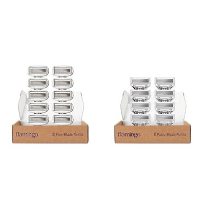 FLAMINGO Women's Razor 5-Blade Refills- 10ct & Flamingo Pubic Womens Razor Refill Cartridges - For Bikini Line Hair Removal - 8 Count