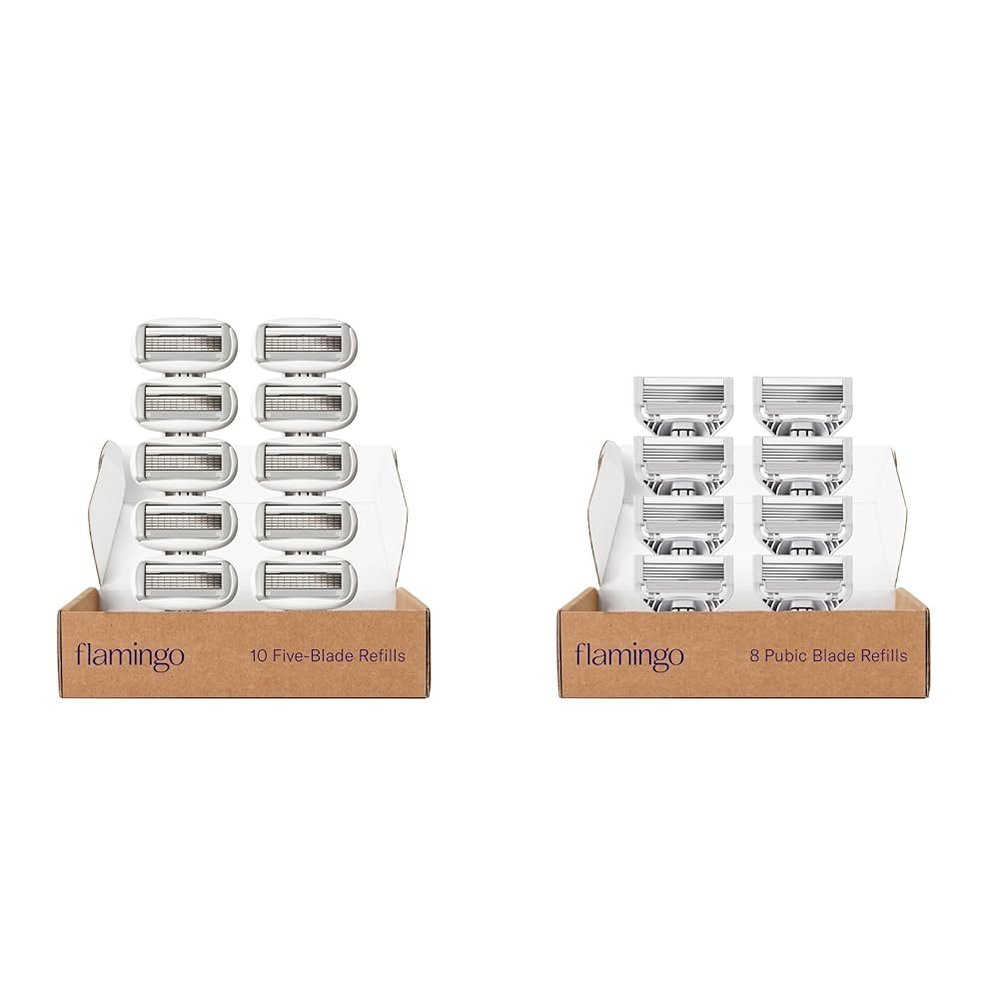 FLAMINGO Women's Razor 5-Blade Refills- 10ct & Flamingo Pubic Womens Razor Refill Cartridges - For Bikini Line Hair Removal - 8 Count