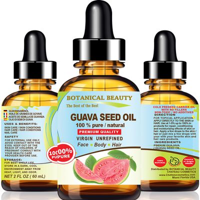 Botanical Beauty GUAVA SEED OIL 100% Pure Natural Virgin Unrefined Cold Pressed for FACE, SKIN, BODY, HAIR, NAILS Anti-Aging Vitamin C (2 Fl Oz 60 ml)