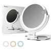 Fancii Travel Magnifying Mirror 10x /1x with Lights, Rechargeable | 9-Inch Extra Large LED Lighted Makeup Mirror, Folding Double Sided Portable Vanity Mirror, 3 Light Settings, Touch Sensor (Sadie) view 1