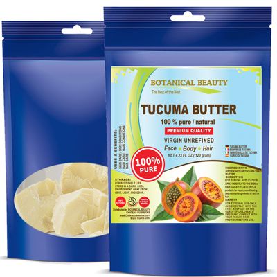 Botanical Beauty Brazilian TUCUMA BUTTER 100% Pure Natural VIRGIN UNREFINED Cold-Pressed for Face, Skin, Body, Hair, Lip, Nails. Rich in Vitamin E. Beauty Moisturizing Nourishing (4.23 Fl Oz)