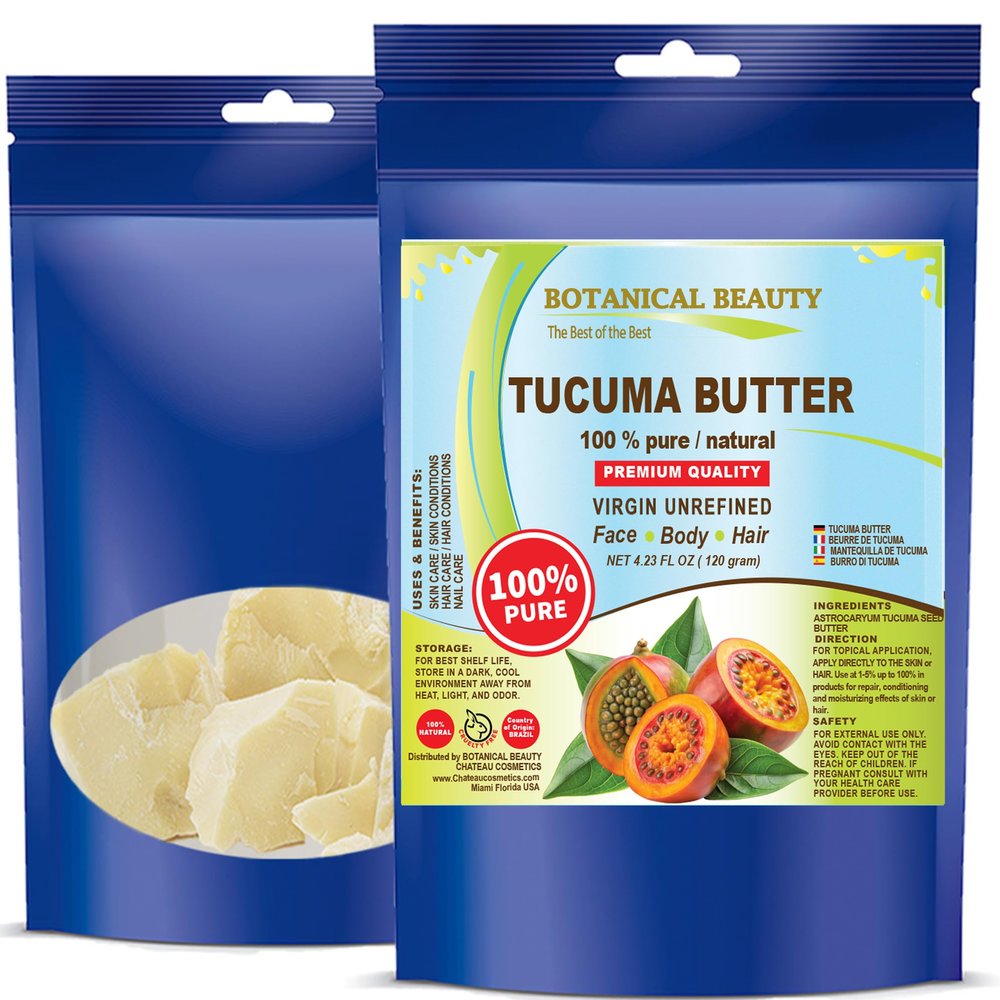 Botanical Beauty Brazilian TUCUMA BUTTER 100% Pure Natural VIRGIN UNREFINED Cold-Pressed for Face, Skin, Body, Hair, Lip, Nails. Rich in Vitamin E. Beauty Moisturizing Nourishing (4.23 Fl Oz)
