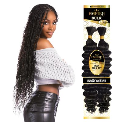 Sensationnel Empire Bulk Braiding  Deep Human Hair Braids for Knotless Boho Box or Curly Loose Wave Styles - 1 pack (22 inch, 4 MEDBROWN)